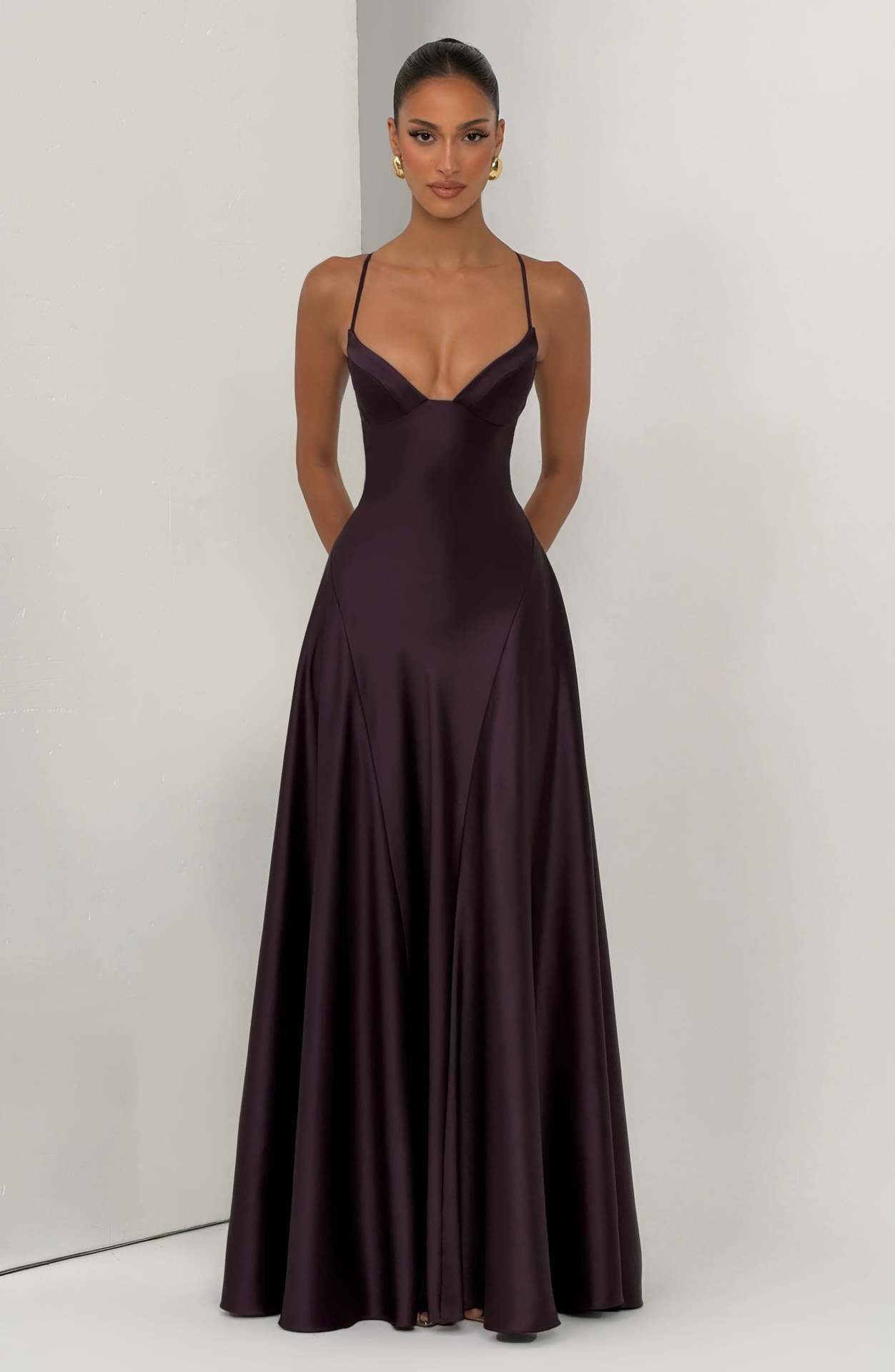 Lovely Purple Satin and Tulle Straps Long Party Dress