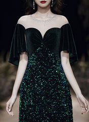Dark Green Velvet and Sequins Mermaid Long Prom Dress
