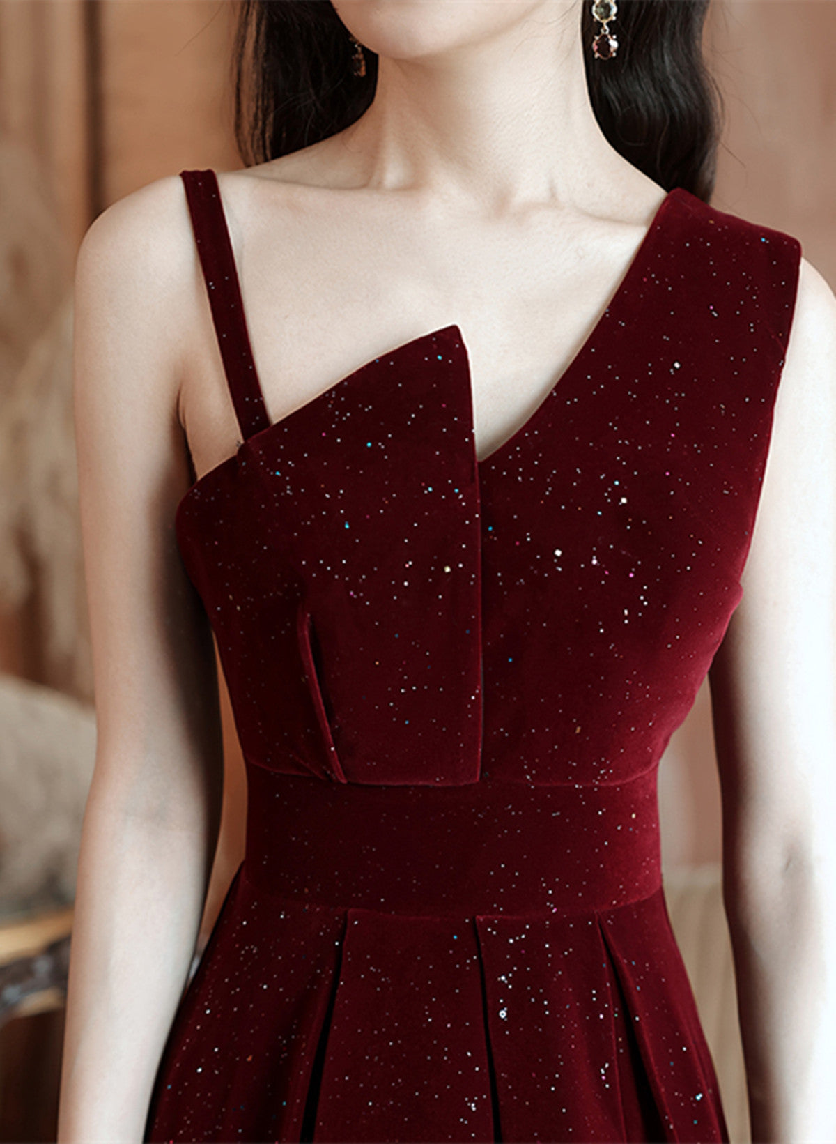 Vestido de fiesta corto de terciopelo rojo vino Vestido de regreso a casa 
