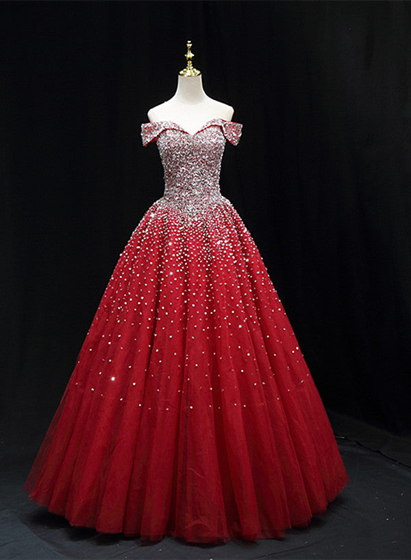 Shiny Red Sequins Pretty Long Formal Dress