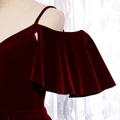 Beautiful Wine Red Velvet Off Shoulder Floor Length Party Dress