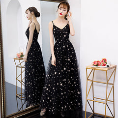 Lovely Black V-neckline Straps Long Evening Gown