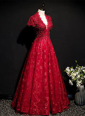 Vestido de fiesta largo con espalda abierta y encaje rojo vino 