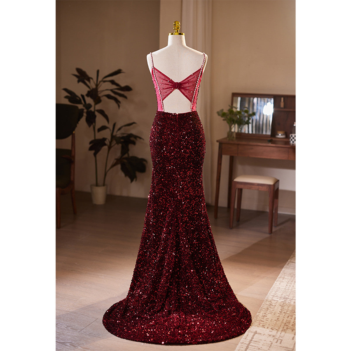 Wine Red Sequins Mermaid Long Formal Dress