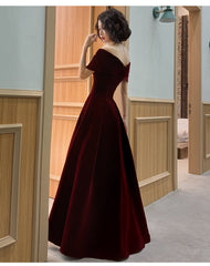 Charming Wine Red Velvet Off Shoulder Long Party Dress