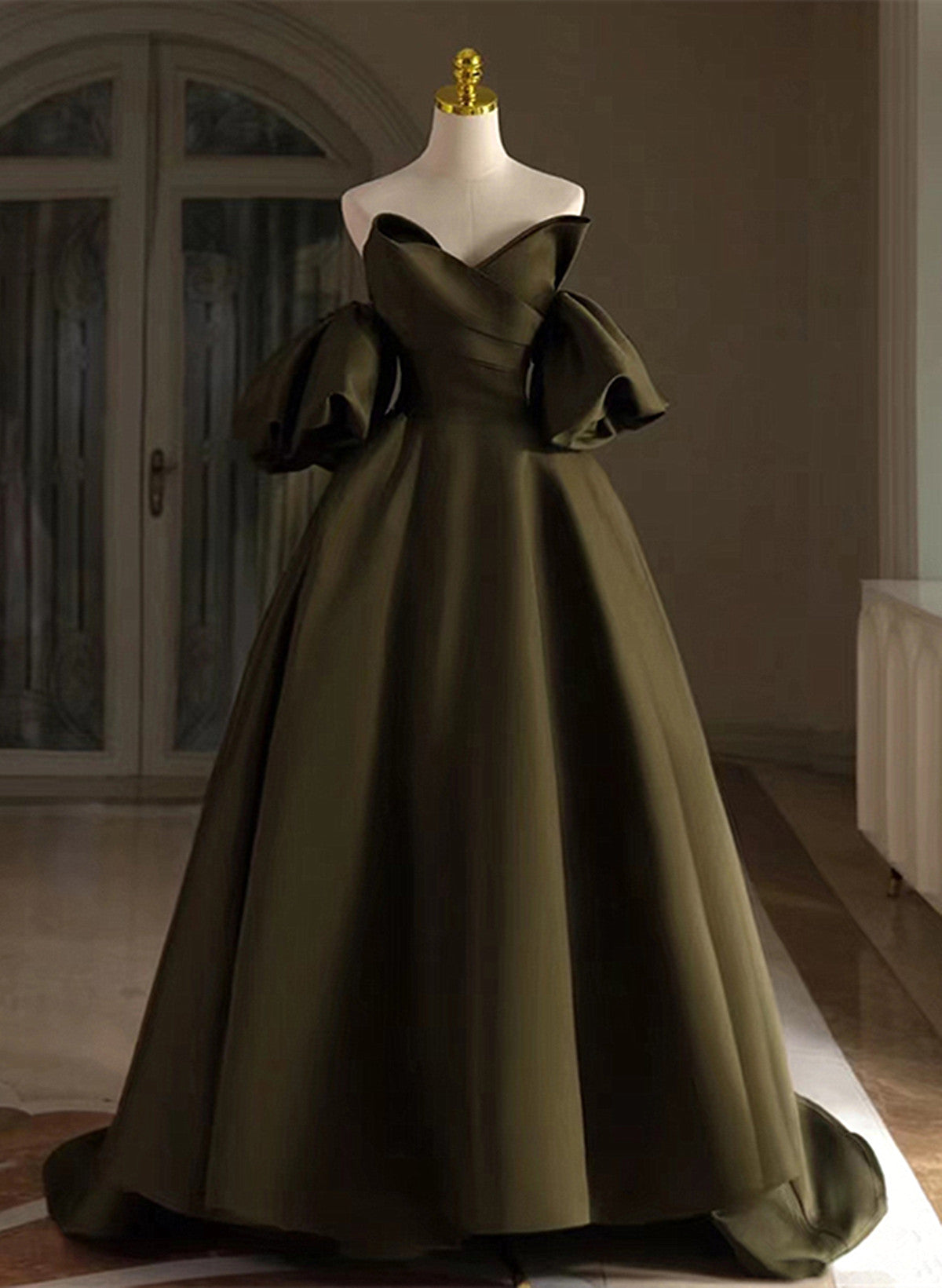 Vestido de fiesta largo de satén verde con corte A para graduación 