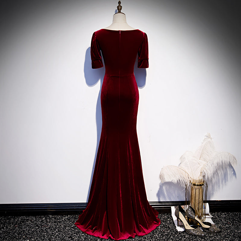Wine Red Velvet Mermaid Long Evening Party Dresses