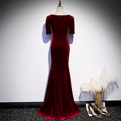 Wine Red Velvet Mermaid Long Evening Party Dresses