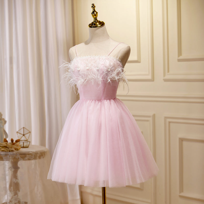 Hermosos vestidos de fiesta hasta la rodilla con tirantes de tul rosa 