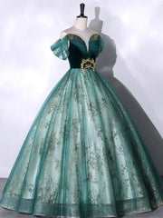 Vestido de fiesta verde de tul con cuentas y hombros descubiertos para dulces 16 