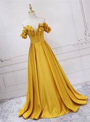 Gold Satin A-line Sweetheart Long Junior Prom Dress