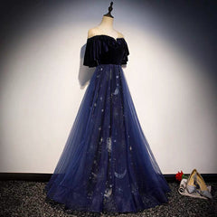 Blue Tulle with Velvet Long Party Dress