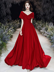 Vestido de fiesta largo sencillo de corte A en color rojo vino 
