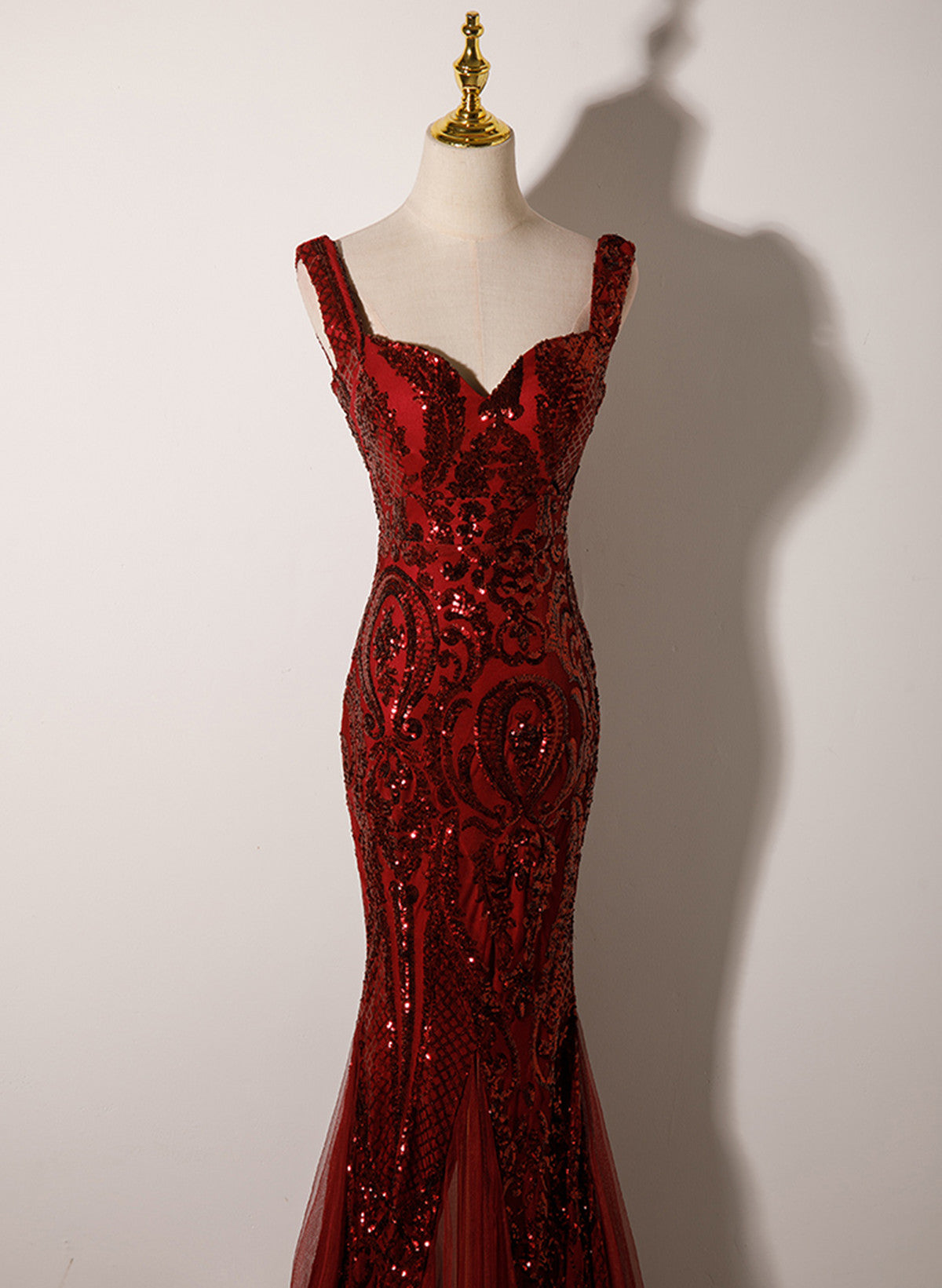 Wine Red Straps Sweetheart Mermaid Long Party Dress