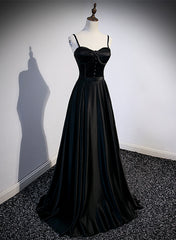Vestido de fiesta largo con tirantes de satén negro 