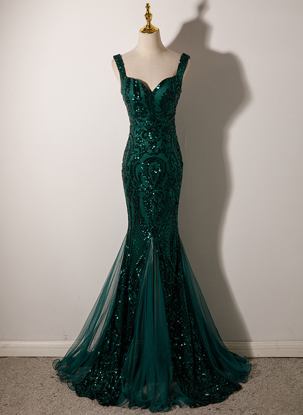 Green Mermaid Long Straps Sequins Long Prom Dress