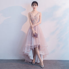 Pink V-neckline High Low Formal Dress