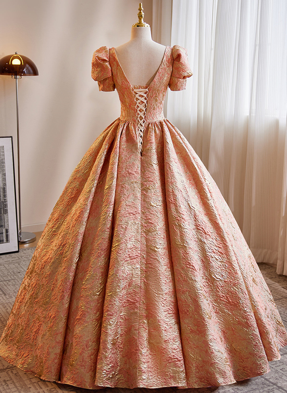 Beautiful Ball Gown Short Sleeves Long Party Dress