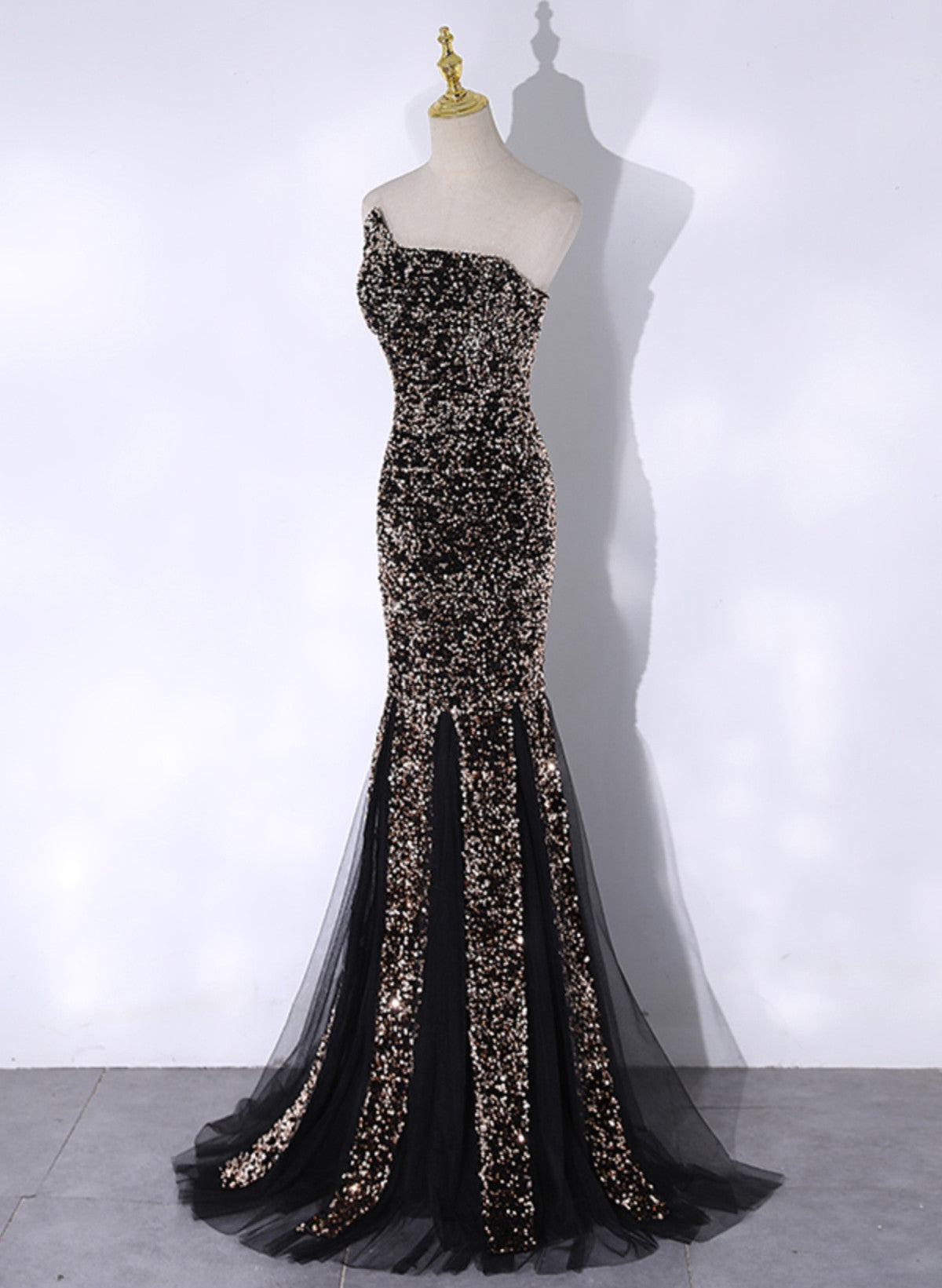 Black Mermaid Sequins Long Prom Dress