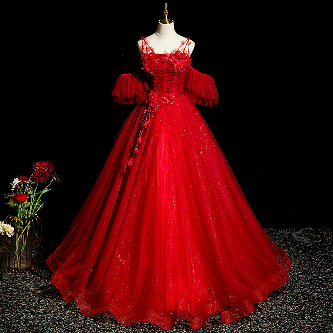 Vestido de fiesta de tul rojo con hombros descubiertos para quinceañeras 