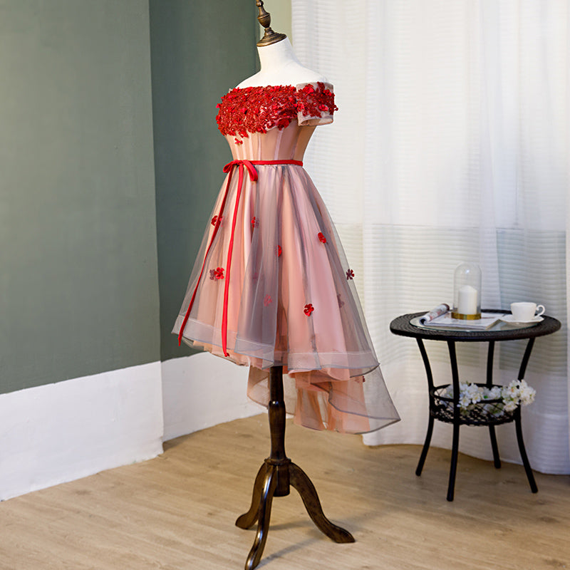 Red High Low Tulle Off Shoulder Party Dress