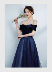 Navy Blue Off Shoulder Velvet Sweetheart Party Dress