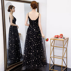 Lovely Black V-neckline Straps Long Evening Gown