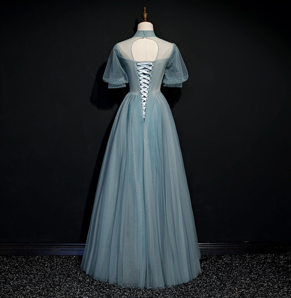 High Quality Beaded Short Sleeves Formal Dress
