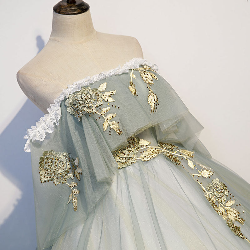 Charming Princess Light Green Tulle with Lace Flowers Prom Dress