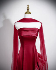 Strapless Wine Red Formal Gown With Organza Skirt