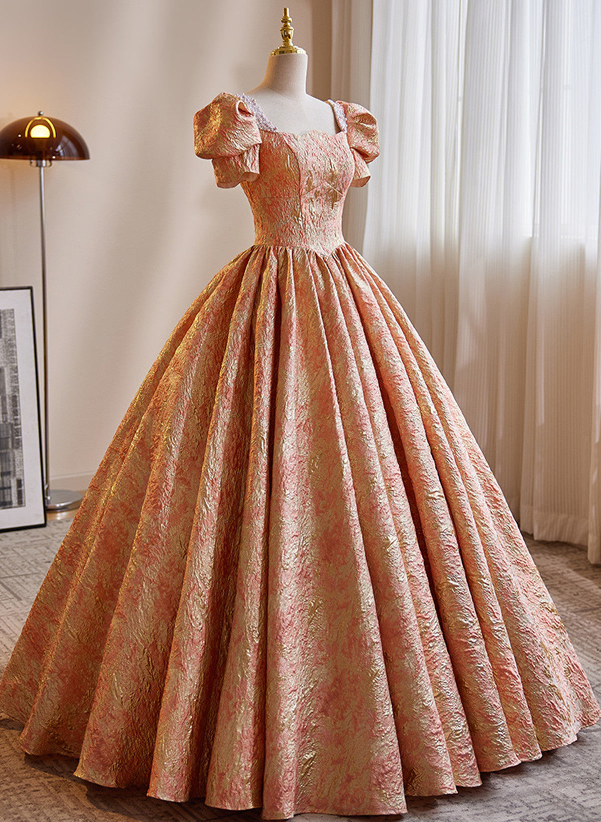 Beautiful Ball Gown Short Sleeves Long Party Dress