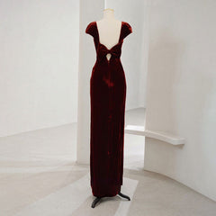 Charming Wine Red Velvet Cap Sleeves Long Party Dress