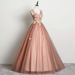Hermoso vestido de fiesta de tul con escote en V en color rosa para dulces 16 