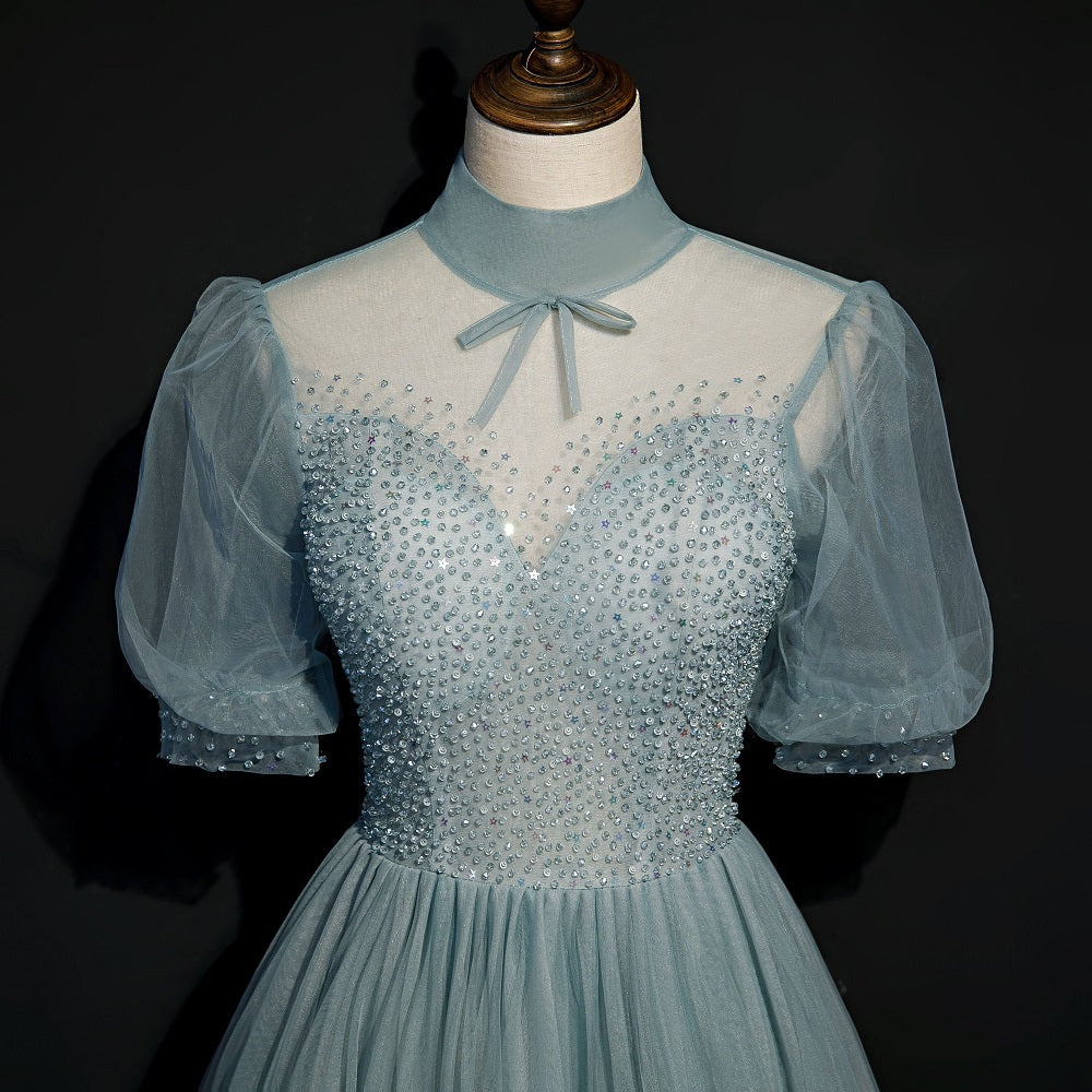 High Quality Beaded Short Sleeves Formal Dress