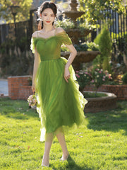 Lovely Green Tulle Beaded Straps Short Party Dress