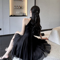 Black Halter Chiffon Short Homecoming Dress