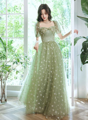 Vestido largo formal de tul verde claro 2022 