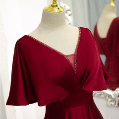 Dark Red Satin A-line Floor Length Evening Dress