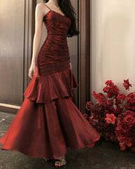 Wine Red Chic Satin Mermaid Sweetheart Long Party Dress