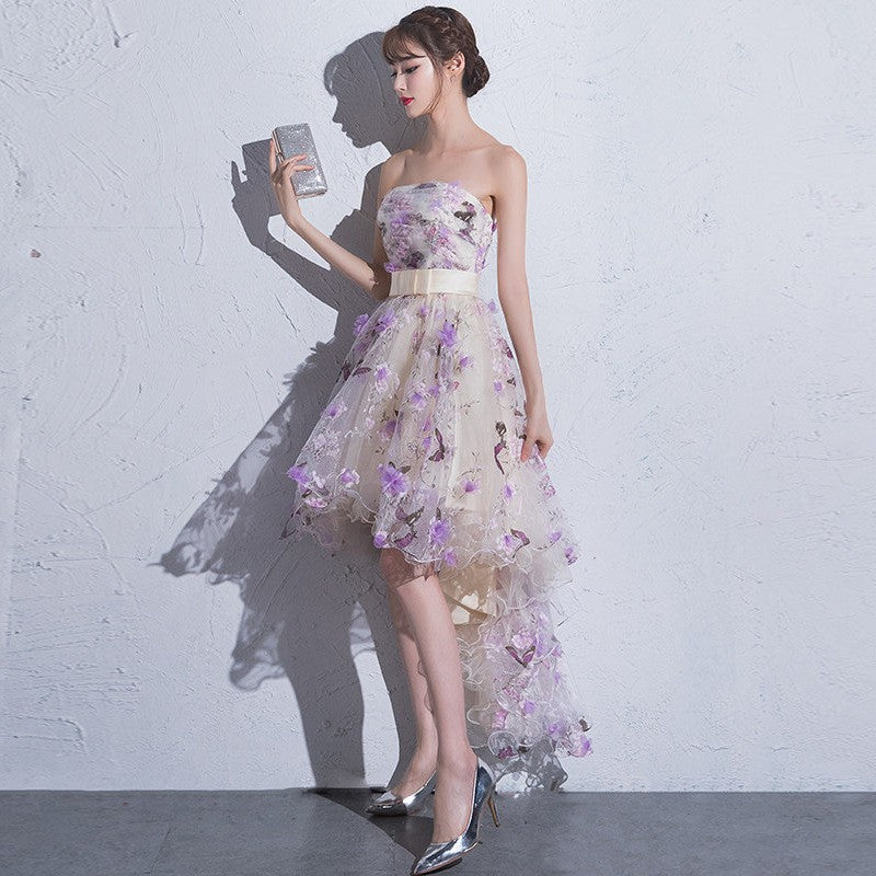 Beautiful Flowers Tulle High Low Scoop Party Dress