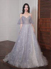 Chic Tulle and Beaded Low Back Long Evening Gown