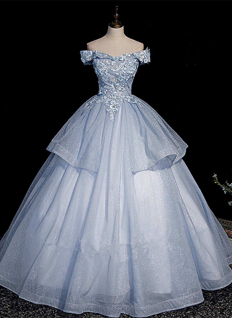 Light Blue Ball Gown Tulle with Lace Formal Dress