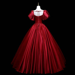 Wine Red Satin Beaded Ball Gown Sweet 16 Dress