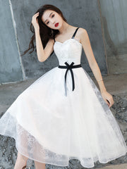 White Short Straps Party Dress Graduation Dress