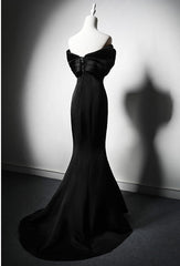 Black Mermaid Satin Off Shoulder Evening Dress