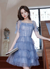 Blue Short Layers Tulle Formal Dress