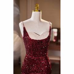 Wine Red Sequins Mermaid Long Formal Dress
