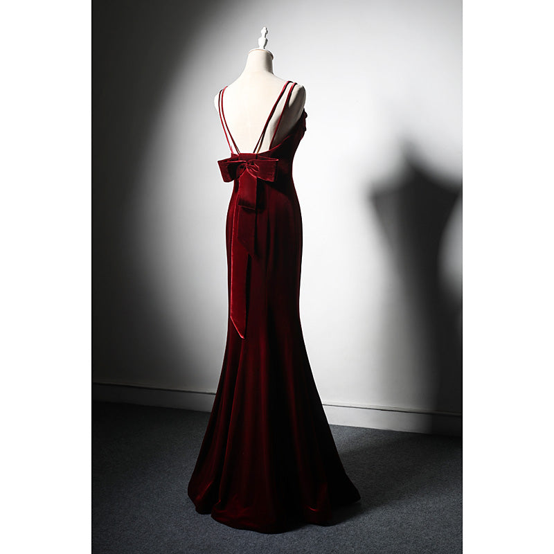Beautiful Wine Red Velvet Mermaid Wedding Party Dresses