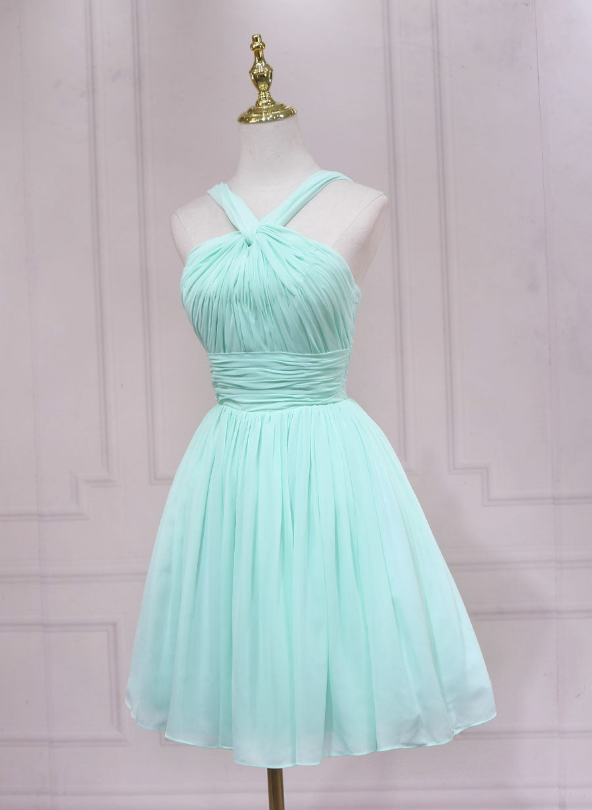 Vestido corto de gasa verde menta para fiesta de boda 