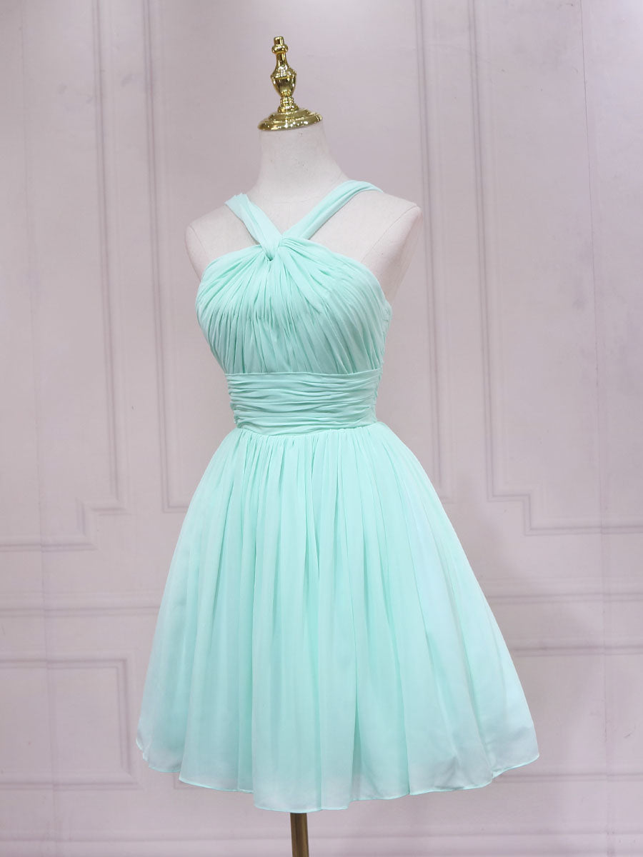 Vestido corto de gasa verde menta para fiesta de boda 